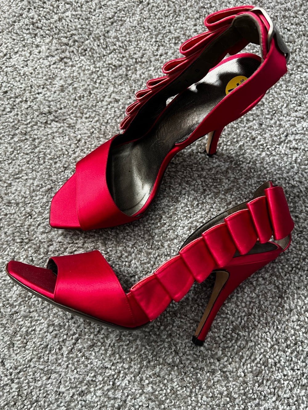 Salvatore Ferragamo Women's Red Satin Ruffle High Heel Sandals